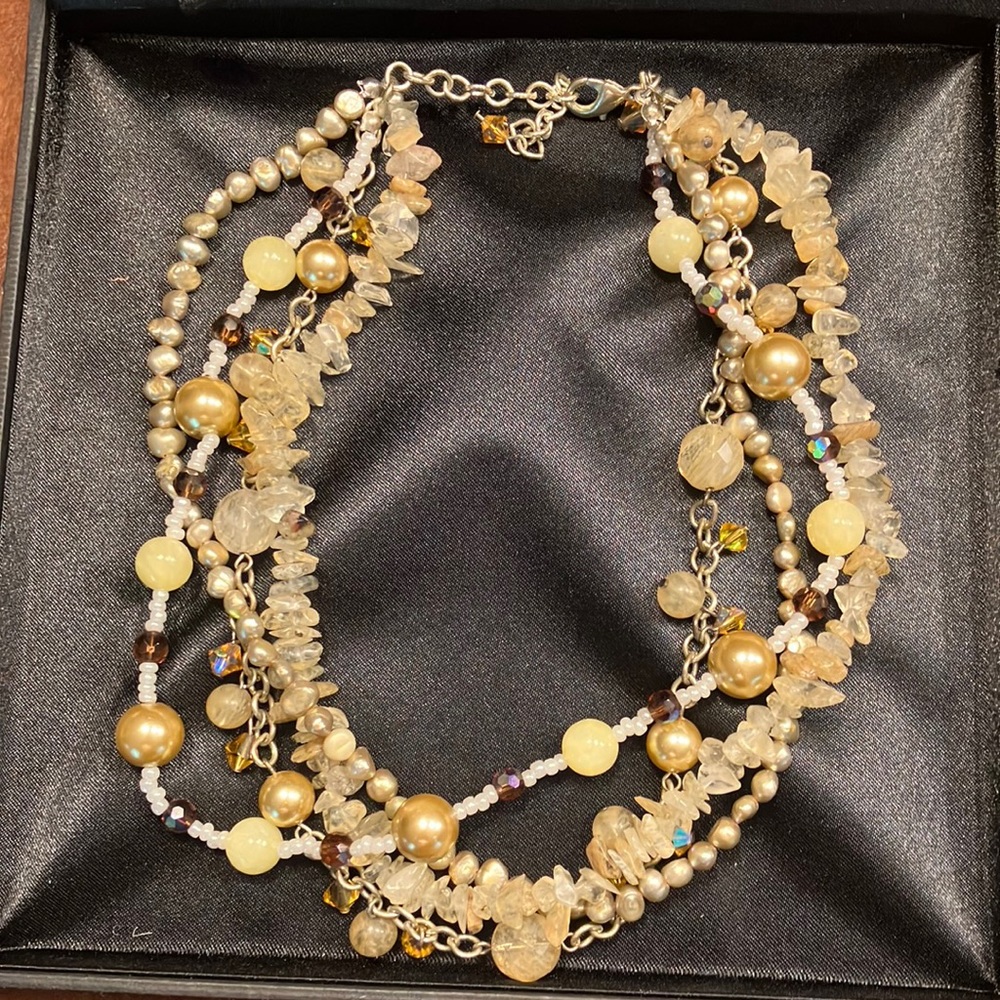 Pearl and bead and quartz necklace